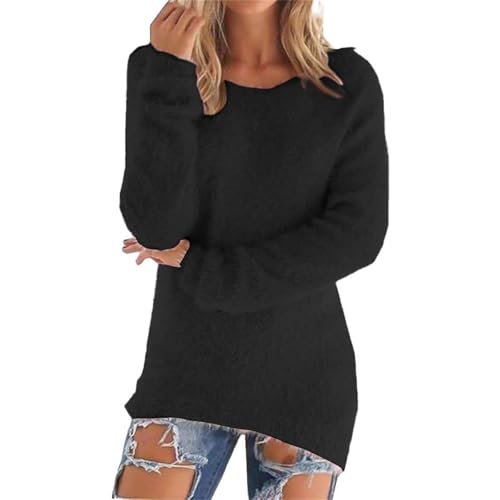 Pullover damenUXSELKCD Pullover Damen Fleece Sweatshirts für Frauen Warm und Bequeme Einfarbig Langärm Freizeit Tops Weich Gemütlich Winter Plüsch Sweatshirt (Black, L) von UXSELKCD