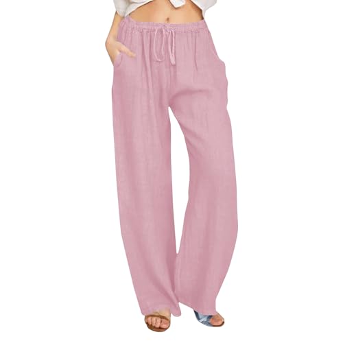 UXSELKCD Damen Hosen Sommer, Musselin Hose Sommerhose Damen Leicht Sommer Leinen Shorts 2027 Beach Kurze Hosen Mit Taschen Stoffhose Kleid Stretch Gerades Bein Kordelzug Leinenhose Bluse,M von UXSELKCD