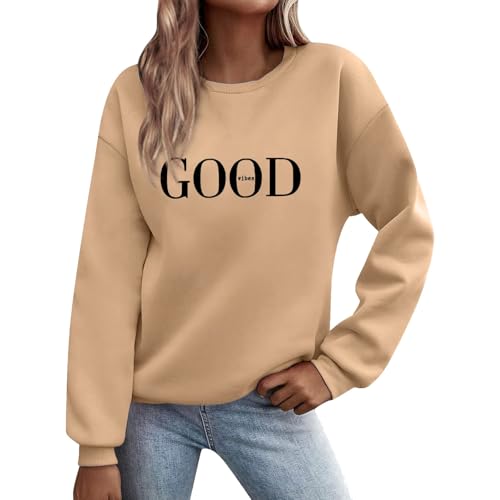 UXSELKCD Damen Pullover Pullover Damen Langarm Sweatshirt Basic Rundhals Langarmshirt Lose Casual Oberteil Winter Baumwolle Pulli von UXSELKCD