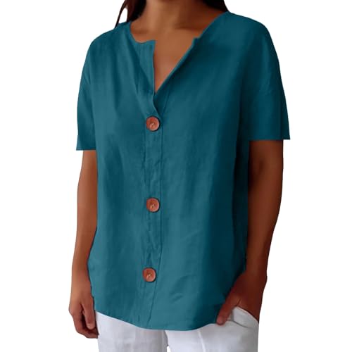 UXSELKCD Damenblusen Kurzarm Warehouse Musselinbluse Leinen Damenbluse Schwarz Damen Oberteile Musselin Bluse Jeansbluse Damenblusen Kurzarm Hemd Damen Oversized (Hellblau,4XL) von UXSELKCD
