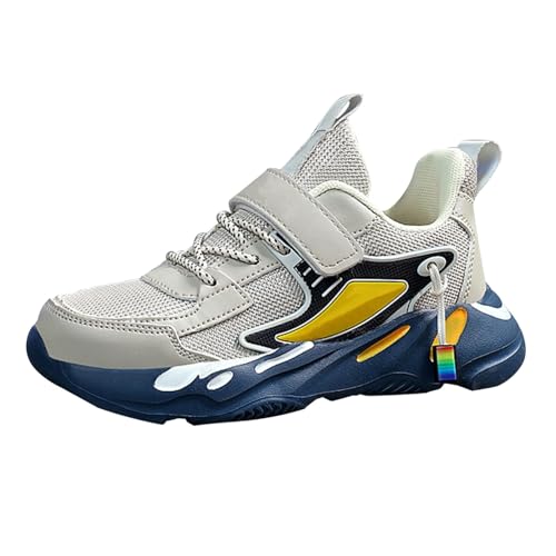 UXSELKCD Handballschuhe Damen Turnschuhe Mädchen Hallenschuhe Frühling und Freizeit Sport Nicht Atmungsaktiv Schuhe Mittlere und Große Sportschuhe Sneaker (Beige-F, 28 Little Child) von UXSELKCD