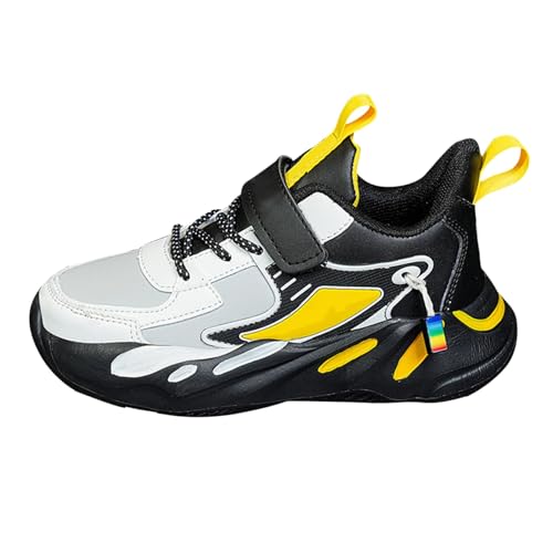 UXSELKCD Handballschuhe Damen Turnschuhe Mädchen Hallenschuhe Frühling und Freizeit Sport Nicht Atmungsaktiv Schuhe Mittlere und Große Sportschuhe Sneaker (Yellow-E, 28.5 Little Child) von UXSELKCD
