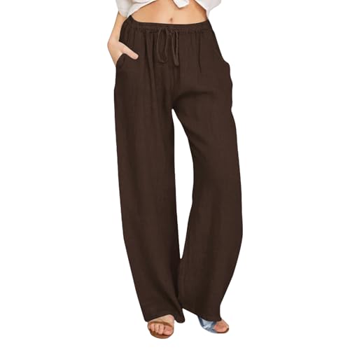 UXSELKCD Hose Damen Sommer, Musselin Hose Sommerhose Damen Leicht Sommer Leinen Shorts 2025 Beach Kurze Hosen Mit Taschen Stoffhose Kleid Stretch Gerades Bein Kordelzug Leinenhose Bluse,M von UXSELKCD