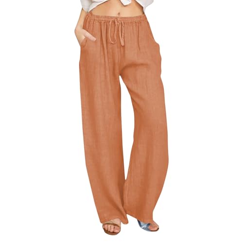 UXSELKCD Hosen Damen Sommer, Musselin Hose Sommerhose Damen Leicht Sommer Leinen Shorts 2026 Beach Kurze Hosen Mit Taschen Stoffhose Kleid Stretch Gerades Bein Kordelzug Leinenhose Bluse,M von UXSELKCD