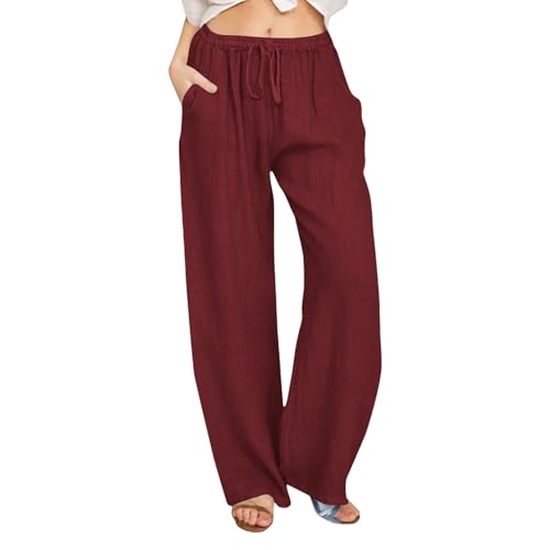 UXSELKCD Kurze Hosen Damen Sommer, Musselin Hose Sommerhose Damen Leicht Sommer Leinen Shorts 2025 Beach Kurze Hosen Mit Taschen Stoffhose Kleid Stretch Gerades Bein Kordelzug Leinenhose Bluse,M von UXSELKCD