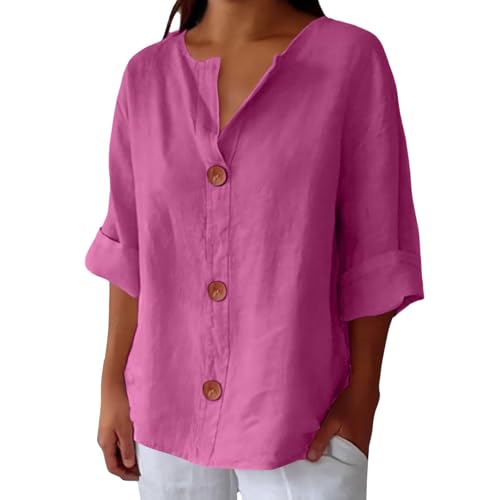 UXSELKCD Leinen Tunika Musselin Bluse Lang Musselin Bluse Damen Weiß Damenblusen Elegant Tuniken Große Größen Oversized Hemdbluse Jeansbluse Oversized Hemdbluse Leinenbluse (b-Rosa,4XL) von UXSELKCD