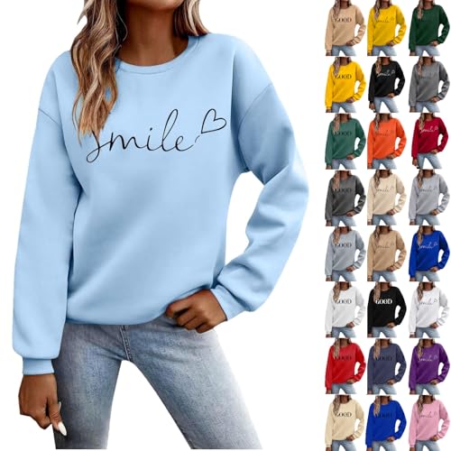 UXSELKCD Pullover für Damen Pullover Damen Langarm Sweatshirt Basic Rundhals Langarmshirt Lose Casual Oberteil Winter Baumwolle Pulli von UXSELKCD