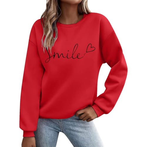 UXSELKCD Pullover für Damen Pullover Damen Langarm Sweatshirt Basic Rundhals Langarmshirt Lose Casual Oberteil Winter Baumwolle Pulli von UXSELKCD