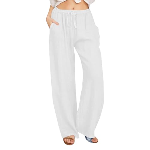 UXSELKCD Sommerhose Damen, Musselin Hose Sommerhose Damen Leicht Sommer Leinen Shorts 2025 Beach Kurze Hosen Mit Taschen Stoffhose Kleid Stretch Gerades Bein Kordelzug Leinenhose Bluse,5XL von UXSELKCD