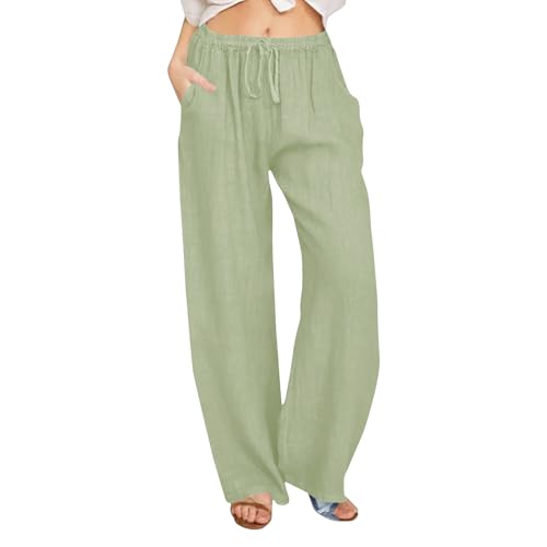 UXSELKCD Stoffhose Damen Sommer, Musselin Hose Sommerhose Damen Leicht Sommer Leinen Shorts 2026 Beach Kurze Hosen Mit Taschen Stoffhose Kleid Stretch Gerades Bein Kordelzug Leinenhose Bluse,XXL von UXSELKCD