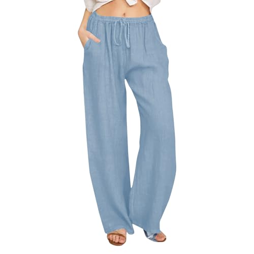 UXSELKCD Strandkleid Damen, Musselin Hose Sommerhose Damen Leicht Sommer Leinen Shorts 2027 Beach Kurze Hosen Mit Taschen Stoffhose Kleid Stretch Gerades Bein Kordelzug Leinenhose Bluse,5XL von UXSELKCD
