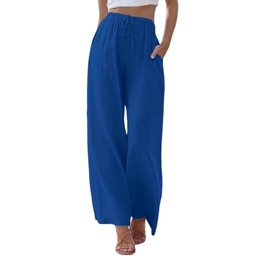 UXSELKCD Weiße Arbeitshosen Damen Gummizug Paperbag Hosen Damen Weisse Hosen Medizin Anzughosen Leinenhose Damen Haremshosen Schwarz (Blau #2,M) von UXSELKCD