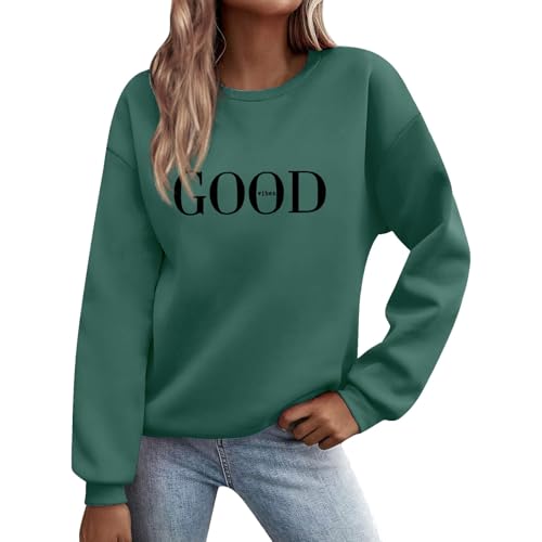 UXSELKCD Winterpullover Damen Warm Pullover Damen Langarm Sweatshirt Basic Rundhals Langarmshirt Lose Casual Oberteil Winter Baumwolle Pulli von UXSELKCD