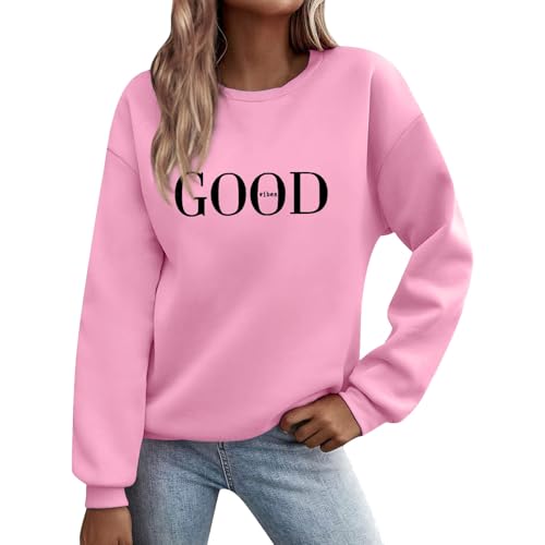 UXSELKCD Winterpullover Damen Warm Pullover Damen Langarm Sweatshirt Basic Rundhals Langarmshirt Lose Casual Oberteil Winter Baumwolle Pulli von UXSELKCD