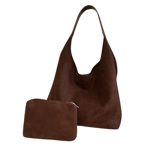 UXSELKCD bags for women 2025 Modisch Damen Schultertaschen Set Nylon Versatile Bag Large Capacity Shoulder Ladies Crossbody und Handbag Umhängetaschen einfarbig 2 teilig (Coffee, One Size) von UXSELKCD