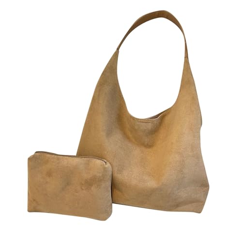 UXSELKCD brustbeutel 2025 Modisch Damen Schultertaschen Set Nylon Versatile Bag Large Capacity Shoulder Ladies Crossbody und Handbag Umhängetaschen einfarbig 2 teilig (Khaki, One Size) von UXSELKCD
