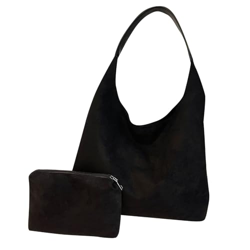 UXSELKCD brustbeutel mädchen 2025 Modisch Damen Schultertaschen Set Nylon Versatile Bag Large Capacity Shoulder Ladies Crossbody und Handbag Umhängetaschen einfarbig 2 teilig (Black, One Size) von UXSELKCD