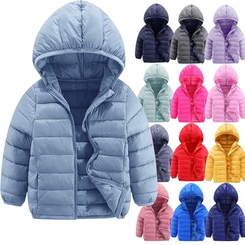 UXSELKCD daunenjacken Daunenjacken Für Mädchen Wintermantel Leichte Winddichte Kapuzenjacke Daunenähnlicher Wattierung Kinderjacke Winter Mit Kapuze Reißverschluss (Light Blue #1, 7-8 Years) von UXSELKCD