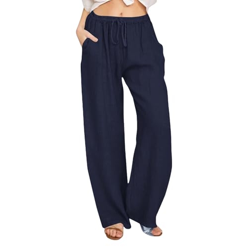 UXSELKCD leichte Sommerhose Damen, Musselin Hose Sommerhose Damen Leicht Sommer Leinen Shorts 2025 Beach Kurze Hosen Mit Taschen Stoffhose Kleid Stretch Gerades Bein Kordelzug Leinenhose Bluse,4XL von UXSELKCD