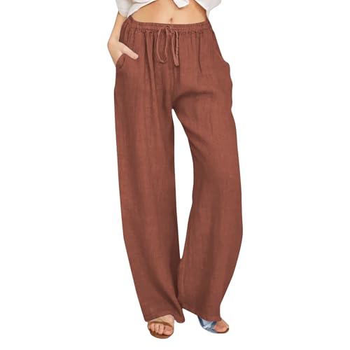 UXSELKCD leichte Sommerhose Damen, Musselin Hose Sommerhose Damen Leicht Sommer Leinen Shorts 2026 Beach Kurze Hosen Mit Taschen Stoffhose Kleid Stretch Gerades Bein Kordelzug Leinenhose Bluse,L von UXSELKCD