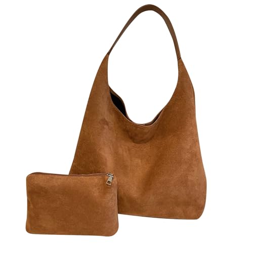 UXSELKCD umhängetaschen damen 2025 Modisch Damen Schultertaschen Set Nylon Versatile Bag Large Capacity Shoulder Ladies Crossbody und Handbag Umhängetaschen einfarbig 2 teilig (Brown, One Size) von UXSELKCD
