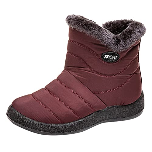 UXSELKCD winterschuhe damen wasserdicht Warme Modische Gefüttert Wasserdicht Winterschuhe Outdoor warm Winterstiefel Bootie Schuhe Frauen Damenstiefel Schlupfstiefel Boots Damen (Red-a, 41) von UXSELKCD