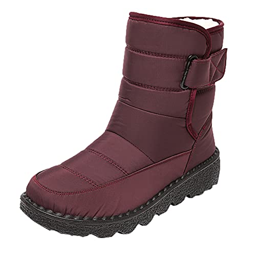 UXSELKCD winterstiefel mädchen Warme Modische Gefüttert Wasserdicht Winterschuhe Outdoor warm Winterstiefel Bootie Schuhe Frauen Damenstiefel Schlupfstiefel Boots Damen (Red-b, 41) von UXSELKCD