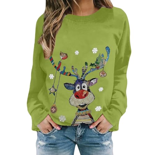 Weihnachtspullover Damen Weihnachtspullover Damen Lustige Weihnachten Ugly Sweatshirt Baumwolle Pulli Basic Rundhals Hirschkopf Muster Weihnachtskostüm von UXSELKCD