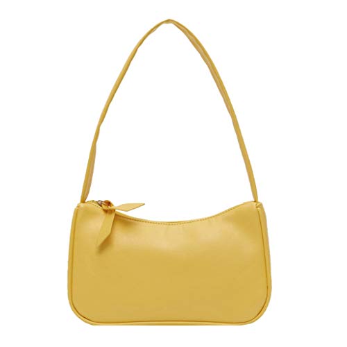 handyumhängetaschen damen Bag Lässige Persönlichkeit Retro Women Solid Colour Reißverschluss Telefontasche Handtasche Umhängetasche Modisch Freizeittasche (1-Yellow, One Size) von UXSELKCD