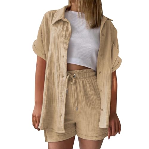 musselin, musselin Bluse Damen leinen Shirt Zweiteiler Outfits Set 2 teiler Kleidung Oversized Loungewear für Clothes Pyjama elegant Summer Two Piece Kleid Suits von UXSELKCD