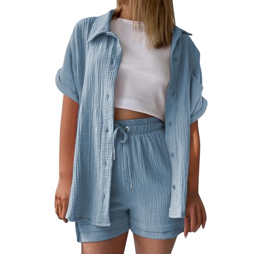 musselin, musselin Bluse Damen leinen Shirt Zweiteiler Outfits Set 2 teiler Kleidung Oversized Loungewear für Clothes Pyjama elegant Summer Two Piece Kleid Suits von UXSELKCD