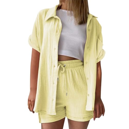musselin Bluse Damen, musselin Bluse Damen leinen Shirt Zweiteiler Outfits Set 2 teiler Kleidung Oversized Loungewear für Clothes Pyjama elegant Summer Two Piece Kleid Suits von UXSELKCD