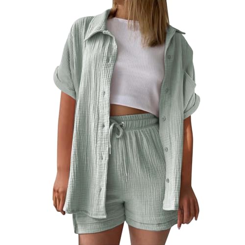 musselin Bluse Damen, musselin Bluse Damen leinen Shirt Zweiteiler Outfits Set 2 teiler Kleidung Oversized Loungewear für Clothes Pyjama elegant Summer Two Piece Kleid Suits von UXSELKCD