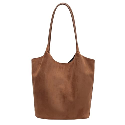 taschen Kunstleder Einkaufstasche Damen Schultertasche Frauen Modetrend College Handtasche Arbeit Einkaufstasche Geldbörse und Freizeittasche (Brown, One Size) von UXSELKCD