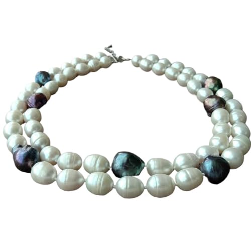 UYCUODLUY 2 Reihen 14 mm weiße Reis-Süßwasserperle mit Kern, Flameball-Barock-Perlen-Choker-Halskette for luxuriösen Damen-Schmuck von UYCUODLUY
