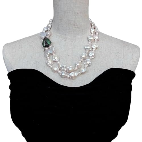 UYCUODLUY 2 Strands 15mm Cultured White Pearl Flower Shape 21x28mm Beetle Pendant Charm Necklace For Women von UYCUODLUY