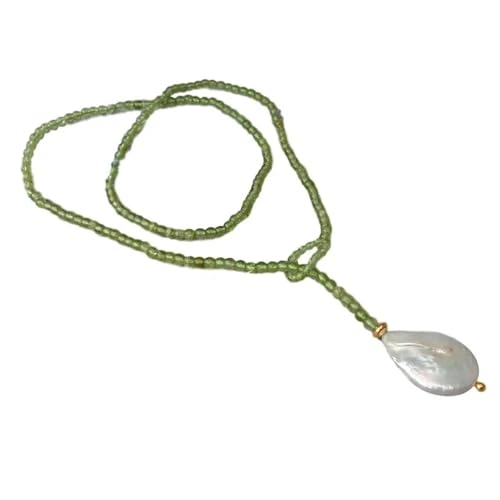UYCUODLUY 25'' natürliche kultivierte weiße Keshi-Perlen-grüne Peridot-Lariat-Rundpullover-Kette Halskette for Frauen von UYCUODLUY