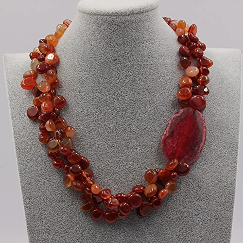 UYCUODLUY 3 Rows Carnelian Red Agate Nugget Beads Necklace Rose Agate Chunky For Women von UYCUODLUY