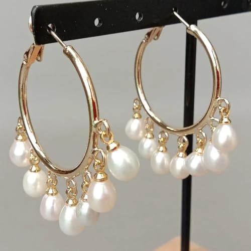 UYCUODLUY White Rice freshwater Pearl Gold filled Circle Earrings for Women hyperbole style von UYCUODLUY