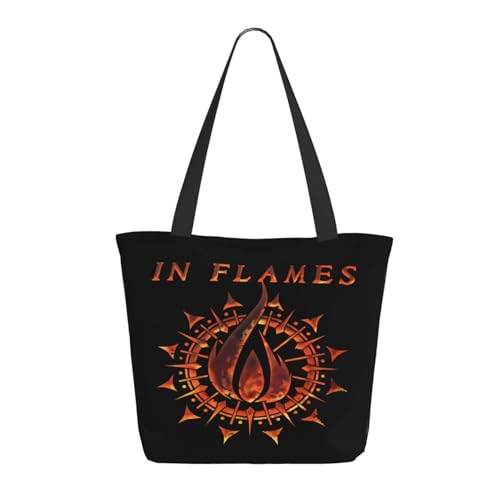 UYETSGDFG In Band Flames Damen-Tragetasche – stilvolle wiederverwendbare Einkaufstasche mit Band-Logo, robuste Canvas-Tasche, Geschenk für Fans, A-16, Einheitsgröße von UYETSGDFG