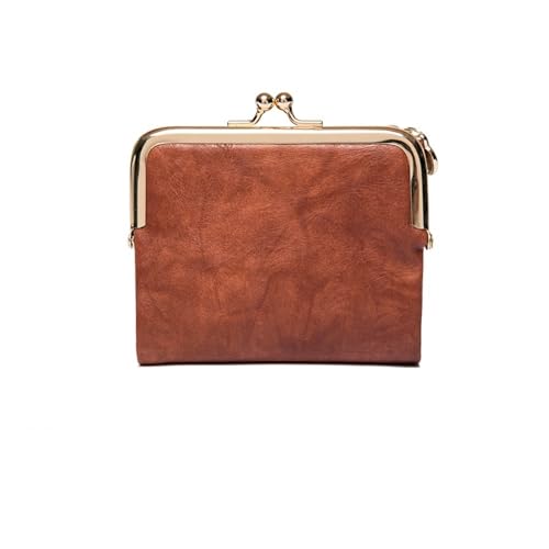 UYFRD Damen-Geldbörse, klein, kompakt, zweifach gefaltet, Leder, Vintage-Münzgeldbörse mit Reißverschluss und Kussschloss, braun, 2PCS UYFRD Damen-Geldbörse, klein, kompakt, zweifach gefaltet, Leder, Vintage-Münzgeldbörse mit Reißverschluss und Kussschloss, braun, 2PCS von UYFRD