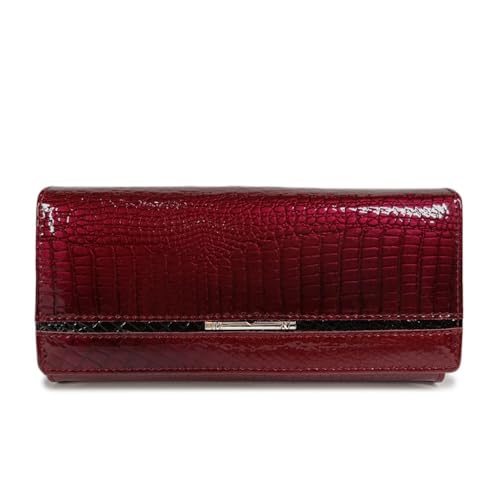 UYFRD Damen Geldbörse Echtes Leder Weiblich Designer Geldbörse Luxus Marke Frauen Ausweishalter Münzgeldbörsen Lady Geldtasche Clutch Geldbörse, dunkelrot, Einheitsgröße von UYFRD