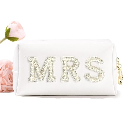 UYFRD Kosmetiktasche für die Braut, PU-Leder, Kulturbeutel, Perlen, Strass, Buchstabenaufnäher, Glitzer, Brautgeschenk, Reißverschluss, Geldbörse, Reise-Orga, Frau, Einheitsgröße UYFRD Kosmetiktasche für die Braut, PU-Leder, Kulturbeutel, Perlen, Strass, Buchstabenaufnäher, Glitzer, Brautgeschenk, Reißverschluss, Geldbörse, Reise-Orga, Frau, Einheitsgröße von UYFRD