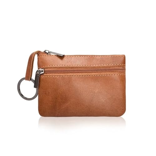 UYFRD Mini-Geldbörse aus echtem Leder, mehrfarbig, leichte Oberschicht, Rindsleder, Reißverschluss, Schlüsseletui, einfarbig, Münztasche, lose Geldtasche, Braun 2, Einheitsgröße von UYFRD