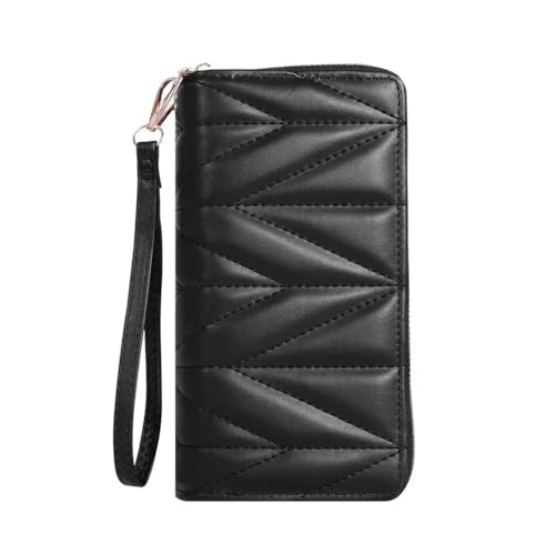 UYFRD Modische gesteppte lange Geldbörse für Damen, mit Reißverschluss, Clutch, Münzgeldbörse, mehrere Kartenfächer, Handytasche, Schwarz , Einheitsgröße von UYFRD
