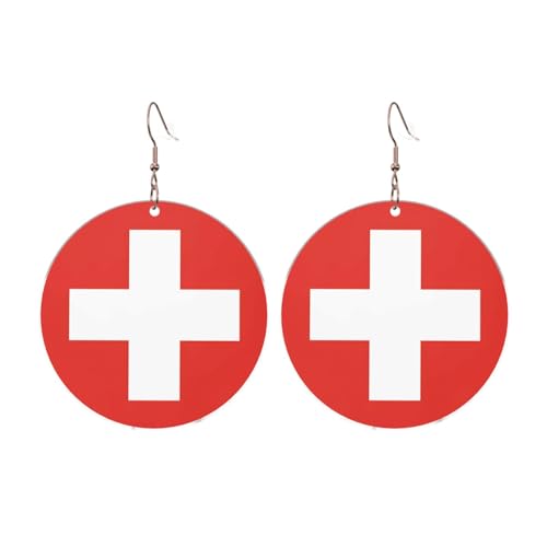 Runde Acryl-Ohrringe mit Schweizer Flagge, Ohrringe für Frauen, Damenmode, Weihnachtsgeschenk, Einheitsgröße, Acryl Runde Acryl-Ohrringe mit Schweizer Flagge, Ohrringe für Frauen, Damenmode, Weihnachtsgeschenk, Einheitsgröße, Acryl von UYHhgqw