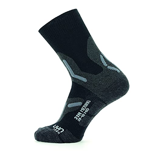 UYN Damen Trekking 2In Merino Mid Socken, Black/Grey, 35/36 von UYN