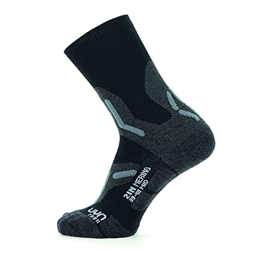 UYN Damen Trekking 2In Merino Mid Socken, Black/Grey, 37/38 von UYN