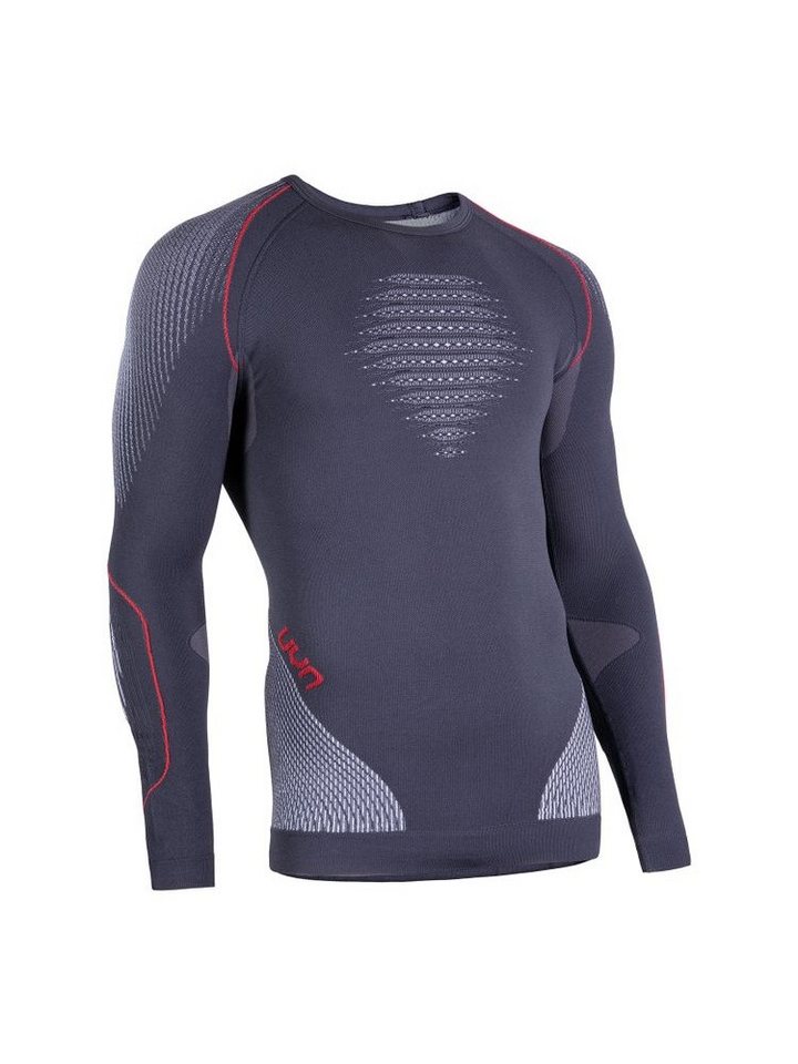 UYN Langarmshirt Evolutyon Round-Neck enganliegend Unterwäsche charcoal/weiss/rot von UYN