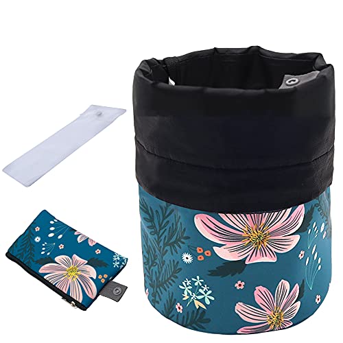 UYRIE Tragbare Make-up Kulturbeutel Kosmetische Reiseveranstalter Tasche, Große Kordelzug Hängen Verpackungsbeutel für Frauen Mädchen Männer, Tonnenförmige Aufbewahrungstasche (rosa blume) von UYRIE